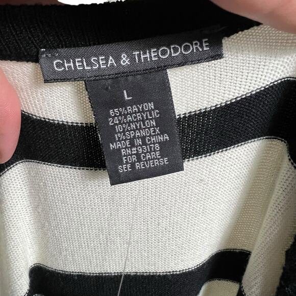 Chelsea & Theodore Bold Black White Striped Midi Dress Size L Sweater - Picture 5 of 7